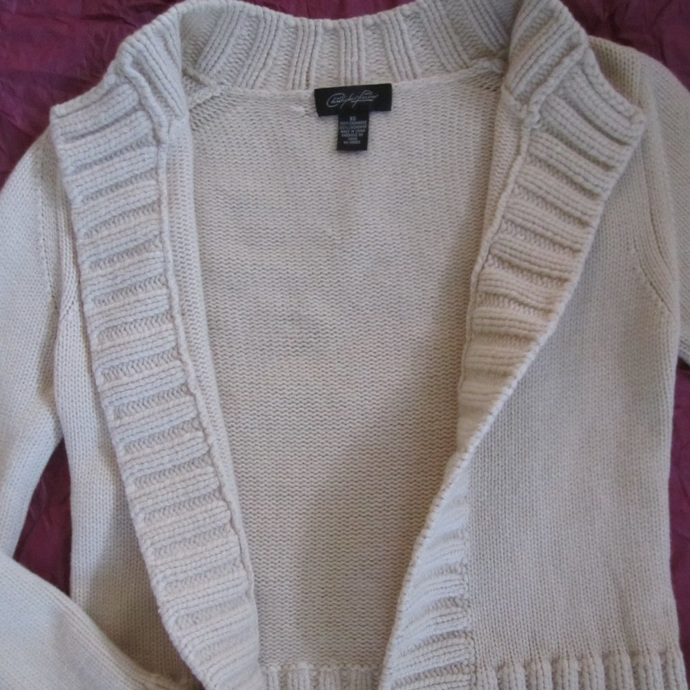 CHRISTOPHER FISCHER light beige thick 100% cashmere cardigan sweater size XS